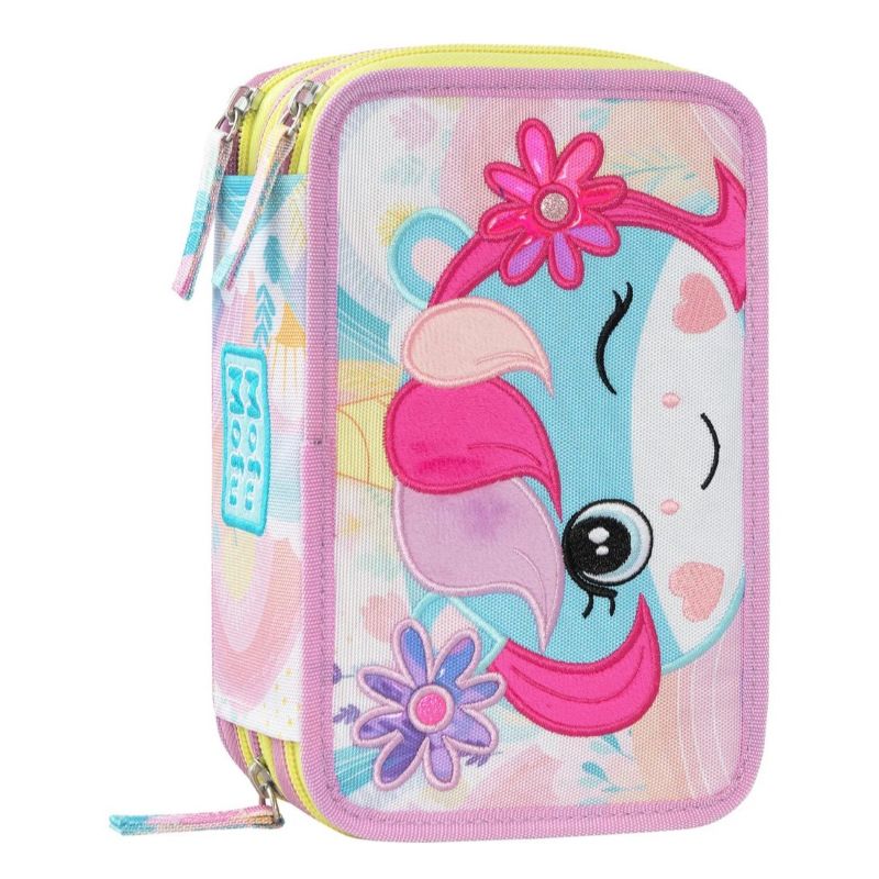 Ученически несесер UNICORNO MOFUMOFU със съдържание и 3 отделения