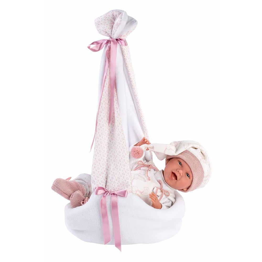 Кукла Llorens Mimi Sonrisas Capazo Ciguena Rosa 42 см