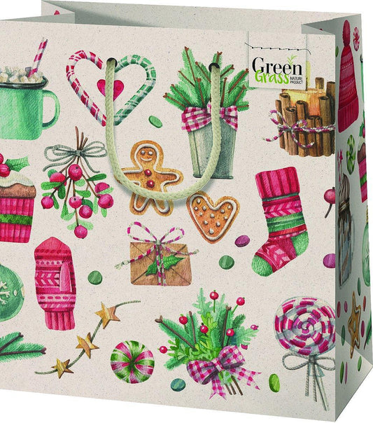 CARDEX Екологична подаръчна торбичка от трева М 20х23 Коледна