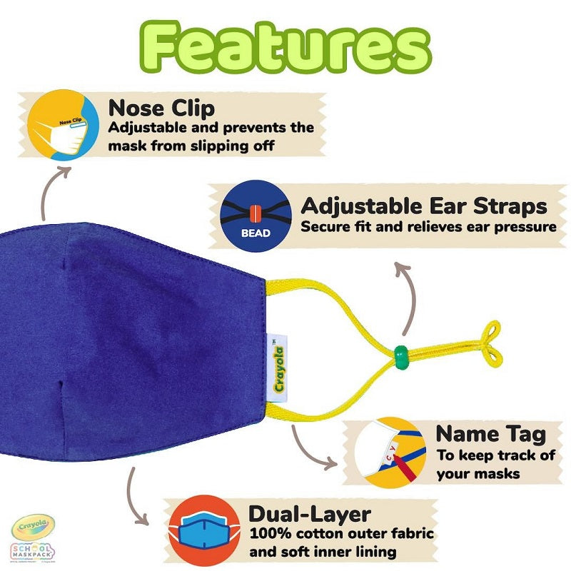 Crayola™ Adults Cool Colors, маски за лице за тийнейджъри, учители и възрастни, в сет, 5 броя