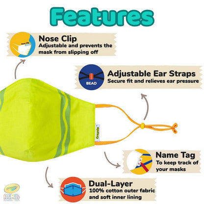 Crayola™ Adults Stripe, маски за лице за тийнейджъри, учители и възрастни, в сет, 5 броя