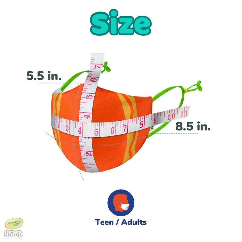 Crayola™ Adults Stripe, маски за лице за тийнейджъри, учители и възрастни, в сет, 5 броя
