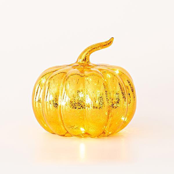 EUROLAMP LED деко тиква, стъклена, оранжева, 14,5x13,5см