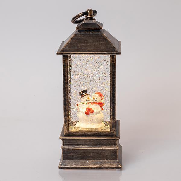 Коледен фенер със снежен човек, светещ с вода, LED