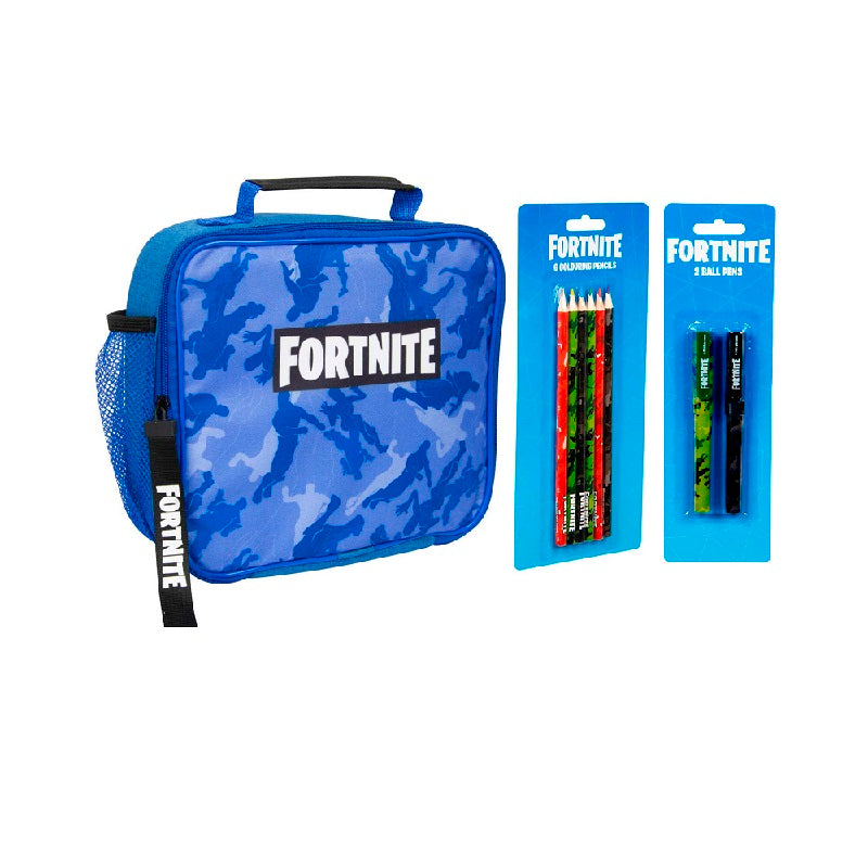Fortnite сет - 3 части - чанта за храна, комплект от 6 цветни молива, комплект от 2 химикала 1