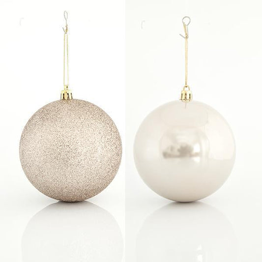 Играчка за елха топка, бежова 6бр (2 перлени, 4 брокат), 10см