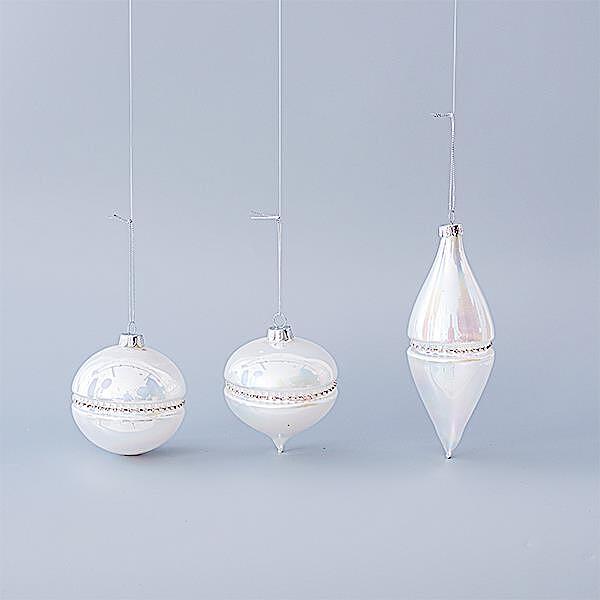 EUROLAMP играчка за елха, цвят перленобяло и брокат, 8см/13см, сет 4бр