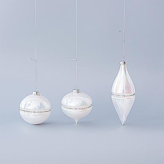 EUROLAMP играчка за елха, цвят перленобяло и брокат, 8см/13см, сет 4бр