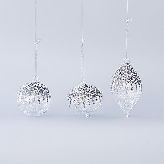 EUROLAMP играчка за елха, цвят сребърно и брокат, 8см/13см, сет 4бр