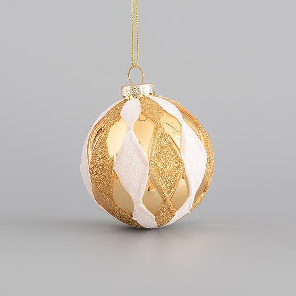 Играчка за елха, стъклена златно и бяло 8 см