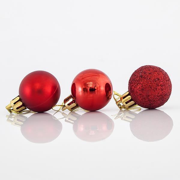 EUROLAMP Играчки за елха, цвят червено, сет 24бр, 3см