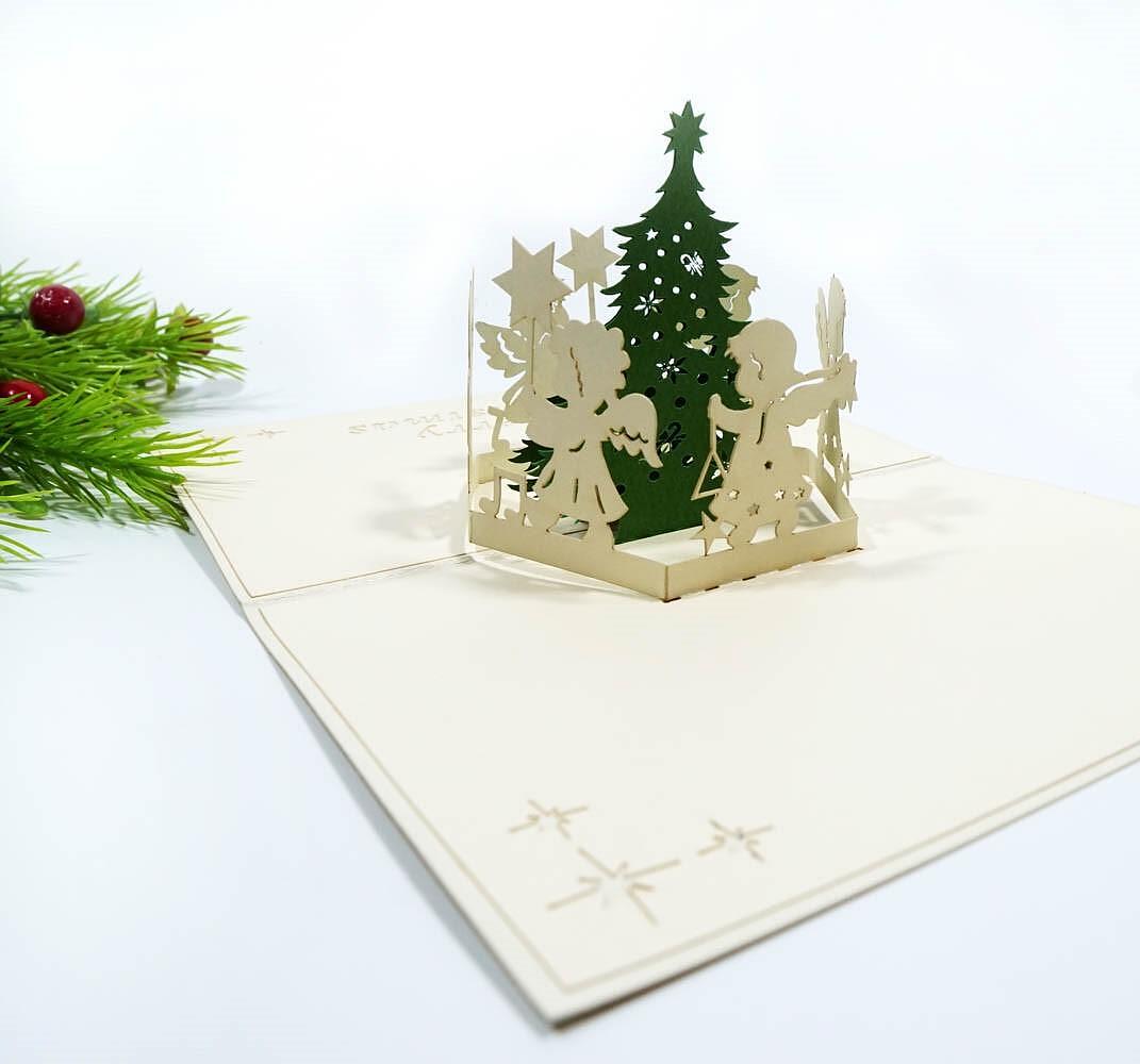 KIRIORI Поздравителна картичка "Елха с ангелчета"