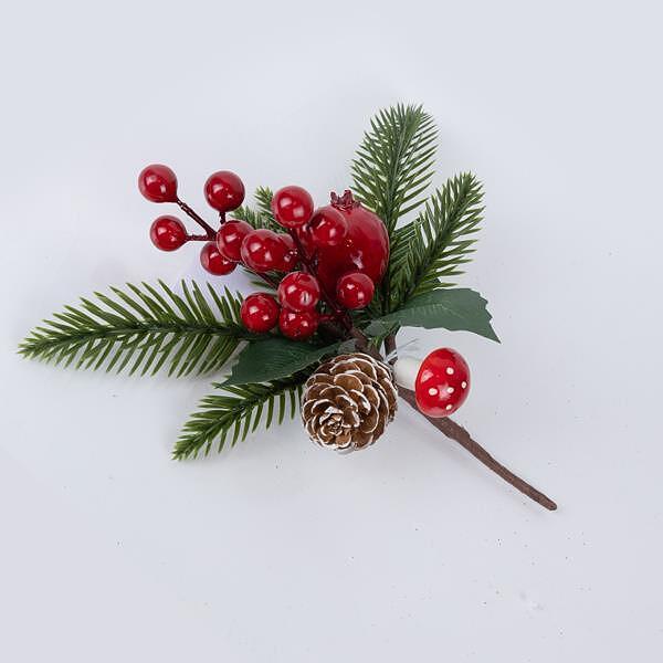 EUROLAMP Клонка с червени плодове, ябълка и шишарка, 20см