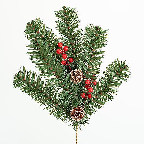 Коледна клонка със снежни шишарки и плодове, 60см, зелена