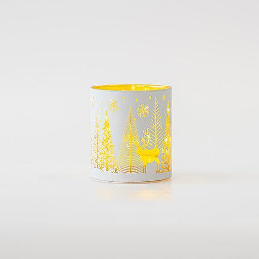 Коледна LED лампичка, бяла със зимни елементи, 9x10см