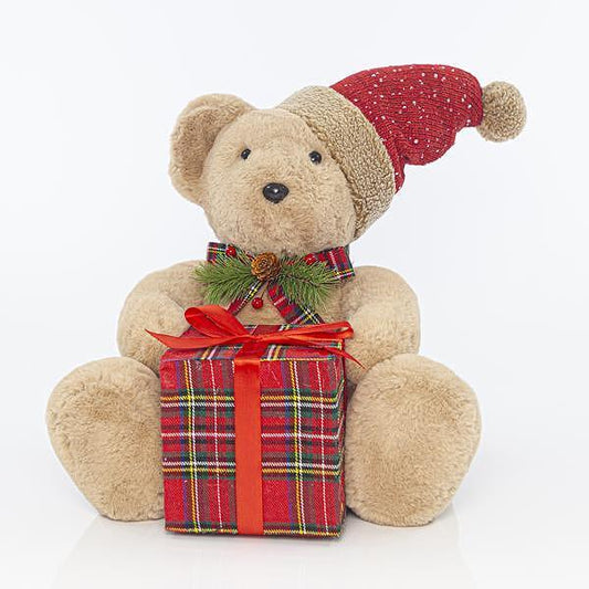 Коледна плюшена мечка с подарък. 32х34х39см