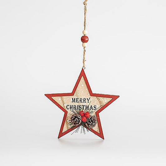 Eurolamp Деко играчка за елха, дървена звезда, 15.5х1 см