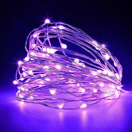 ЛАМПИЧКИ 100MINI LED,31V,СРЕБЪРЕН МЕДЕН КАБЕЛ, ЛИЛАВА СВЕТЛИНА