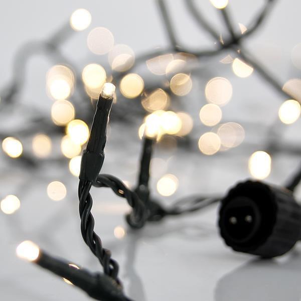 EUROLAMP 300 LED лампички, със адаптор, зелен кабел, бяла светлина