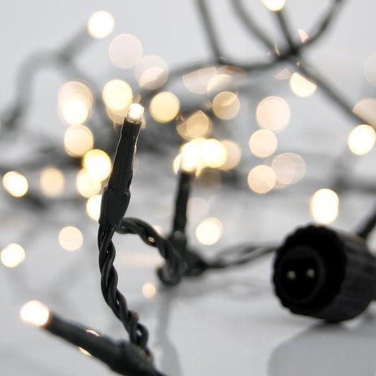 EUROLAMP 300 LED лампички, със адаптор, зелен кабел, бяла светлина