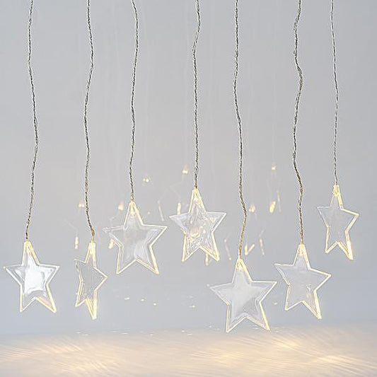 ЛАМПИЧКИ ТИП ЗАВЕСА СЪС ЗВЕЗДИ,8 LED,4.5V АДАПТОР, WW,60x100, IP44