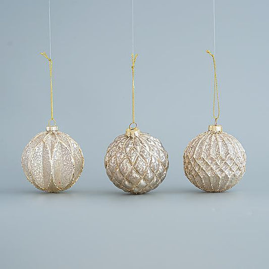 EUROLAMP коледни топки от стъкло, цвят сребро и шампанско, 8см, 4 бр.