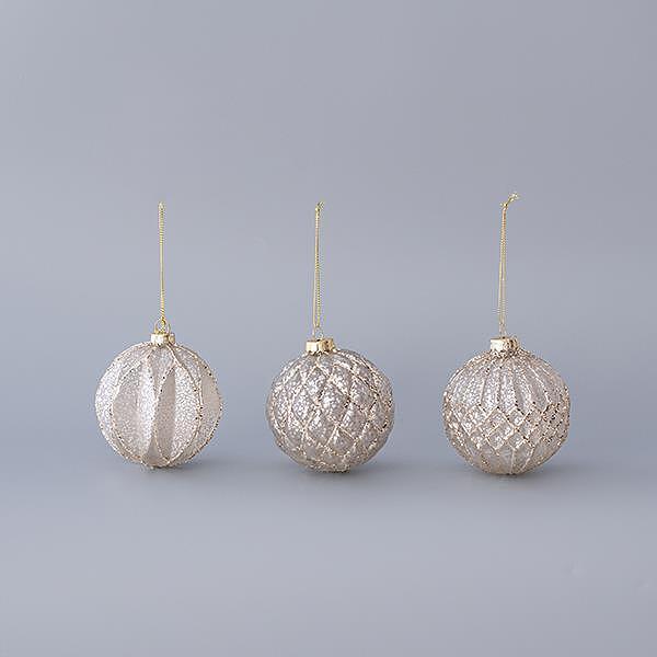 EUROLAMP топки за елха от стъкло, цвят шампанско, 8см, сет 4 бр.