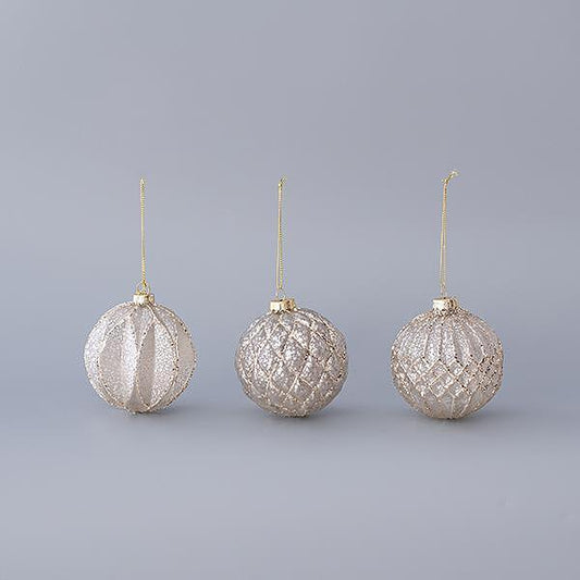 EUROLAMP топки за елха от стъкло, цвят шампанско, 8см, сет 4 бр.