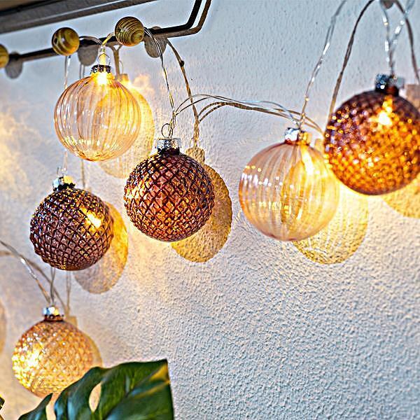 Лампички с топки, розови, стъкло, 10LED с адаптор