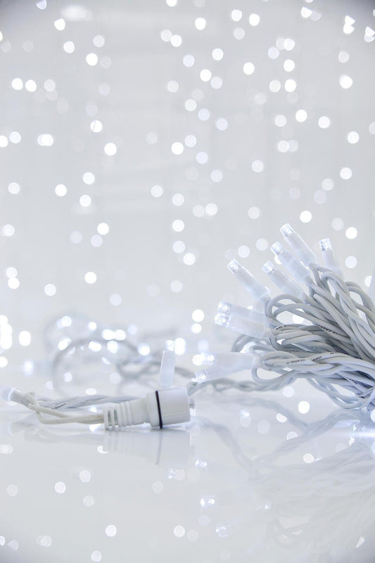 ЛАМПИЧКИ,100 LED,230V,БЯЛ ГУМ.КАБЕЛ,W