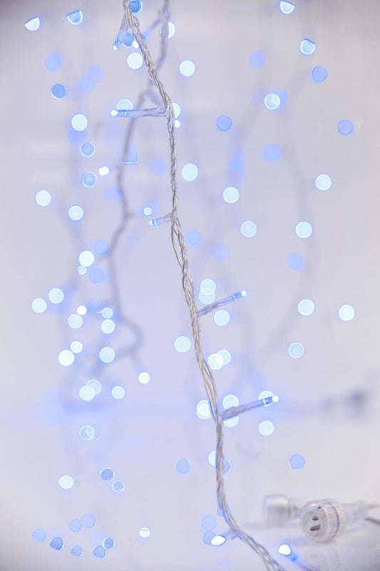 ЛАМПИЧКИ,100 LED,31V, ПРОЗР.КАБЕЛ,СИН