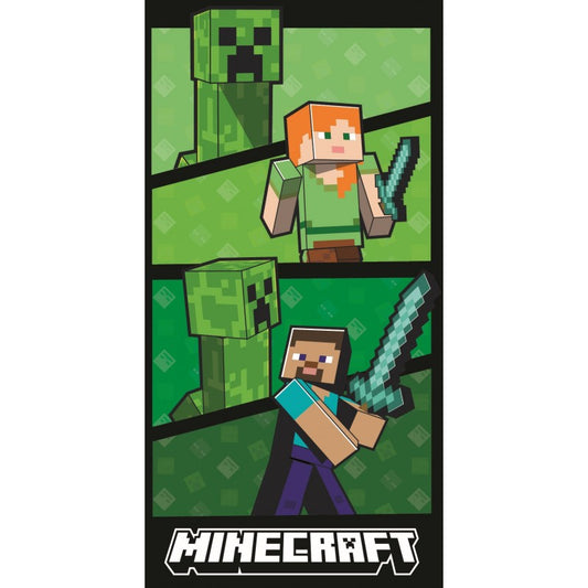 Плажна хавлия Minecraft Creeper,Alex и Steve 70*140 см.