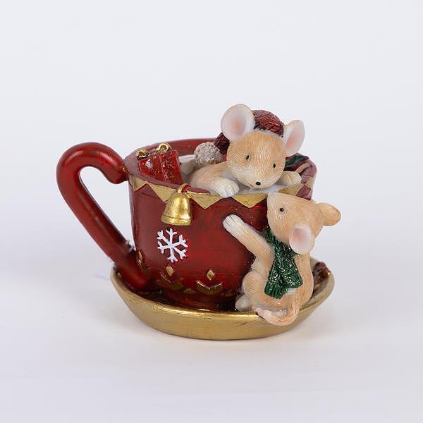 EUROLAMP Полирезинова декорация с мишки в чаша, червена, 10см