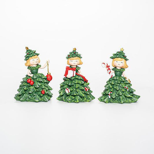 Коледни полирезинови момичета-дървета, 3 дизайна, 12см