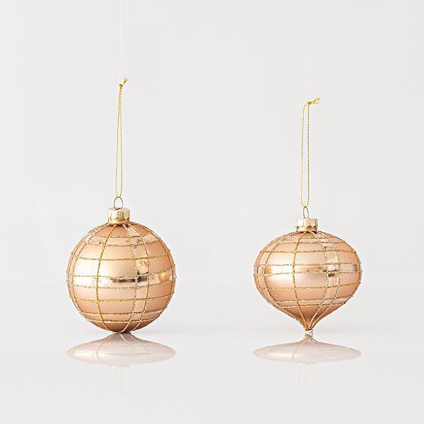 EUROLAMP Стъклена играчна орнамент, шампанско с брокат, 2 форми