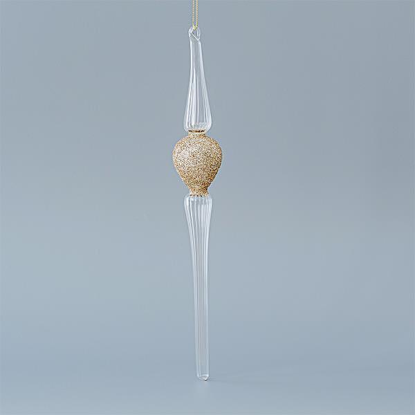 Коледна стъклена висулка със златен блясък, комплект 2 броя