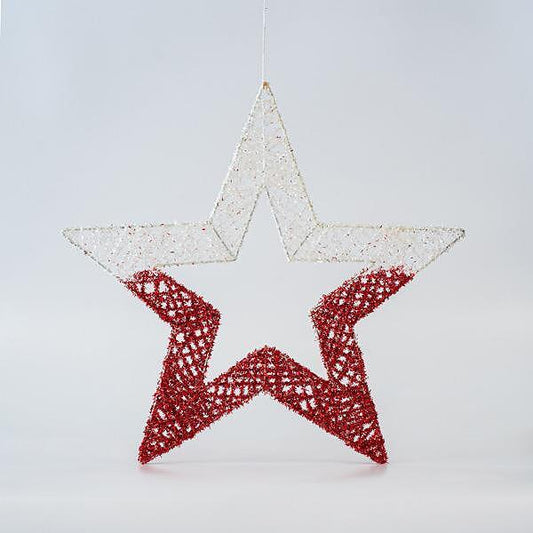 Коледна Висяща звезда, бяло-червено, 45см