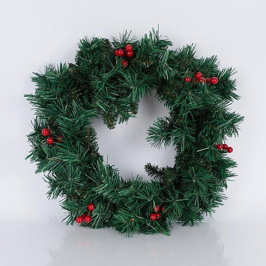 Коледен зелен венец PVC с плодове, 50см